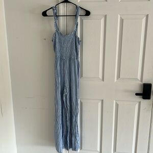 H & M Sleeveless linen  blue & white stripes Jumpsuit  size medium
